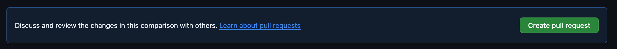 A green button labeled "Create pull request" to the left of some text.