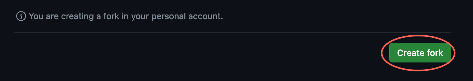 A green circled button that says "Create fork"