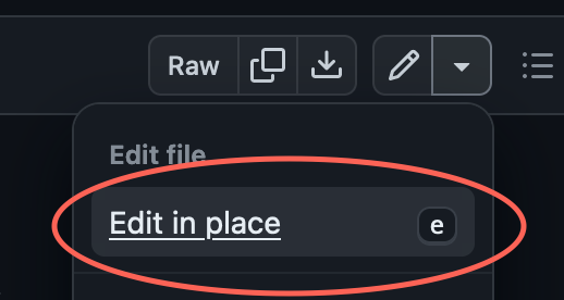 A drop down menu with one visible option.  The option is titled "Edit in place" and is circled.