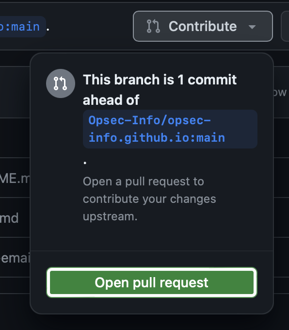 A button labeled "Contribute" with text below and a button labeled "Open pull request".